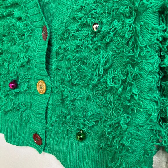33 Degrees Women's Small Green Loop Christmas Festive Graphic Cardigan Sweater - Picture 9 of 12